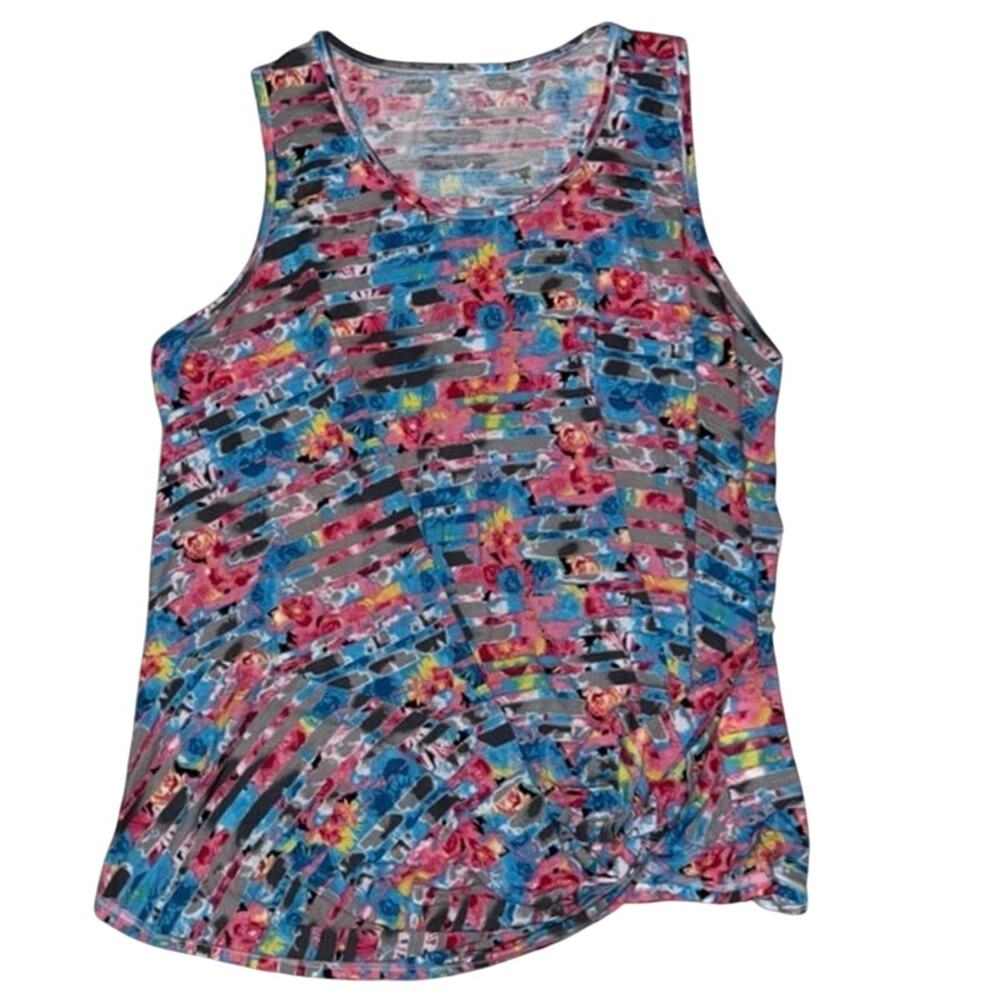 Anne Klein Sport tank top vibrant, colorful floral pattern side-twist women’s 3X